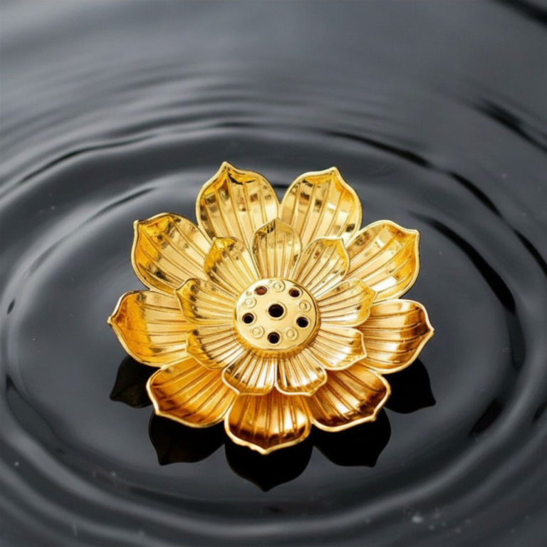 3 Pack Gold Metal Incense Holders ♡ | Premium Incense Holder + 5.5 cm + Zinc Alloy + Gold Lotus Incense Sticks Holder + Relaxation + Peace + Aesthetic + Room Decoration - Image 5