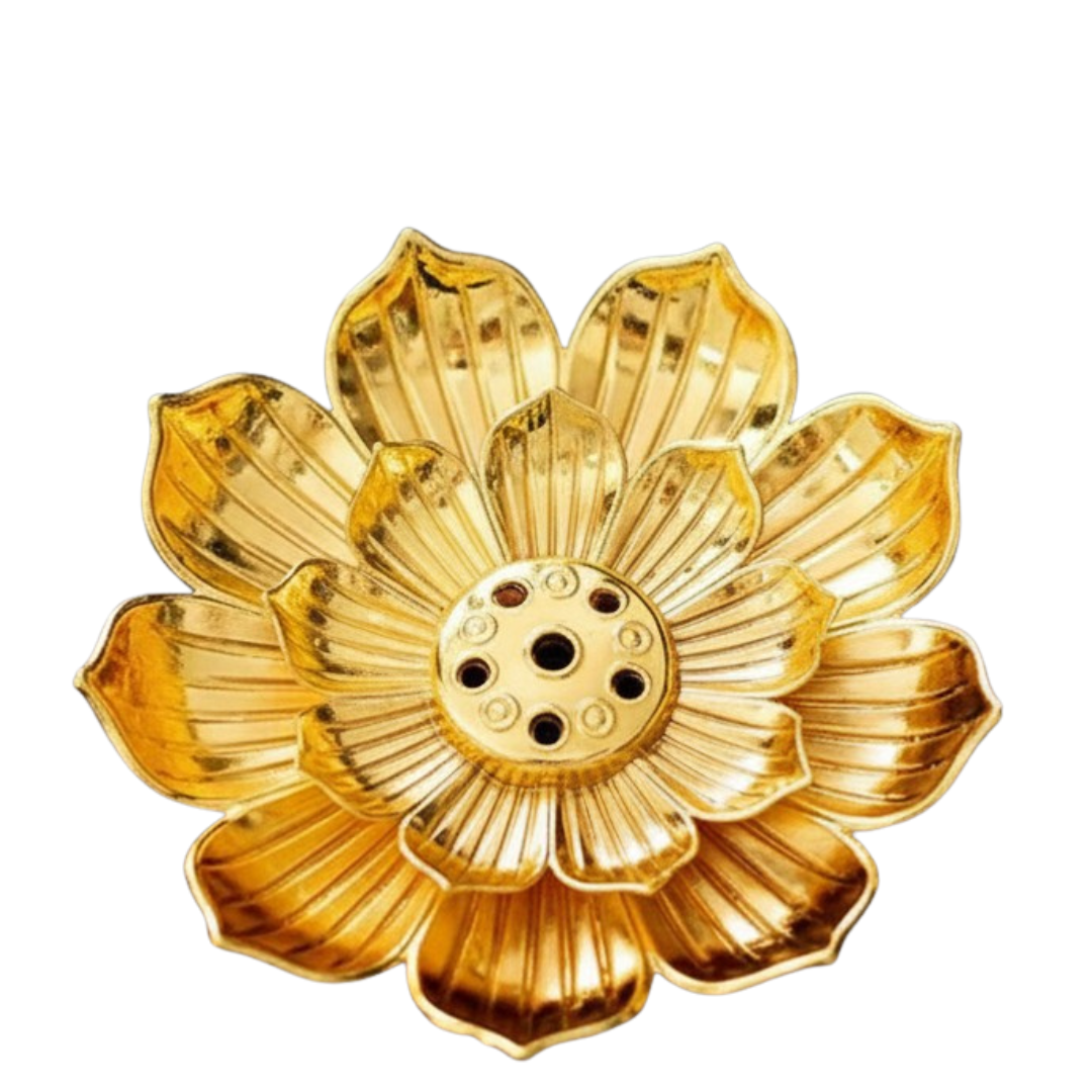 3 Pack Gold Metal Incense Holders ♡ | Premium Incense Holder + 5.5 cm + Zinc Alloy + Gold Lotus Incense Sticks Holder + Relaxation + Peace + Aesthetic + Room Decoration - Image 2